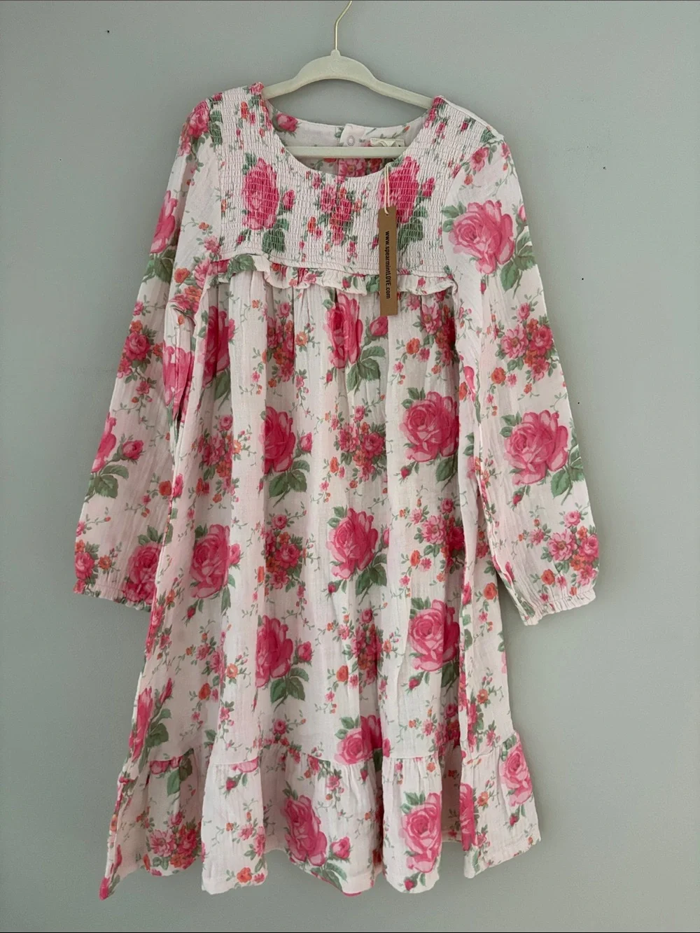 NWT SpearmintLove Girls' Pink Floral Long-Sleeve Dress
